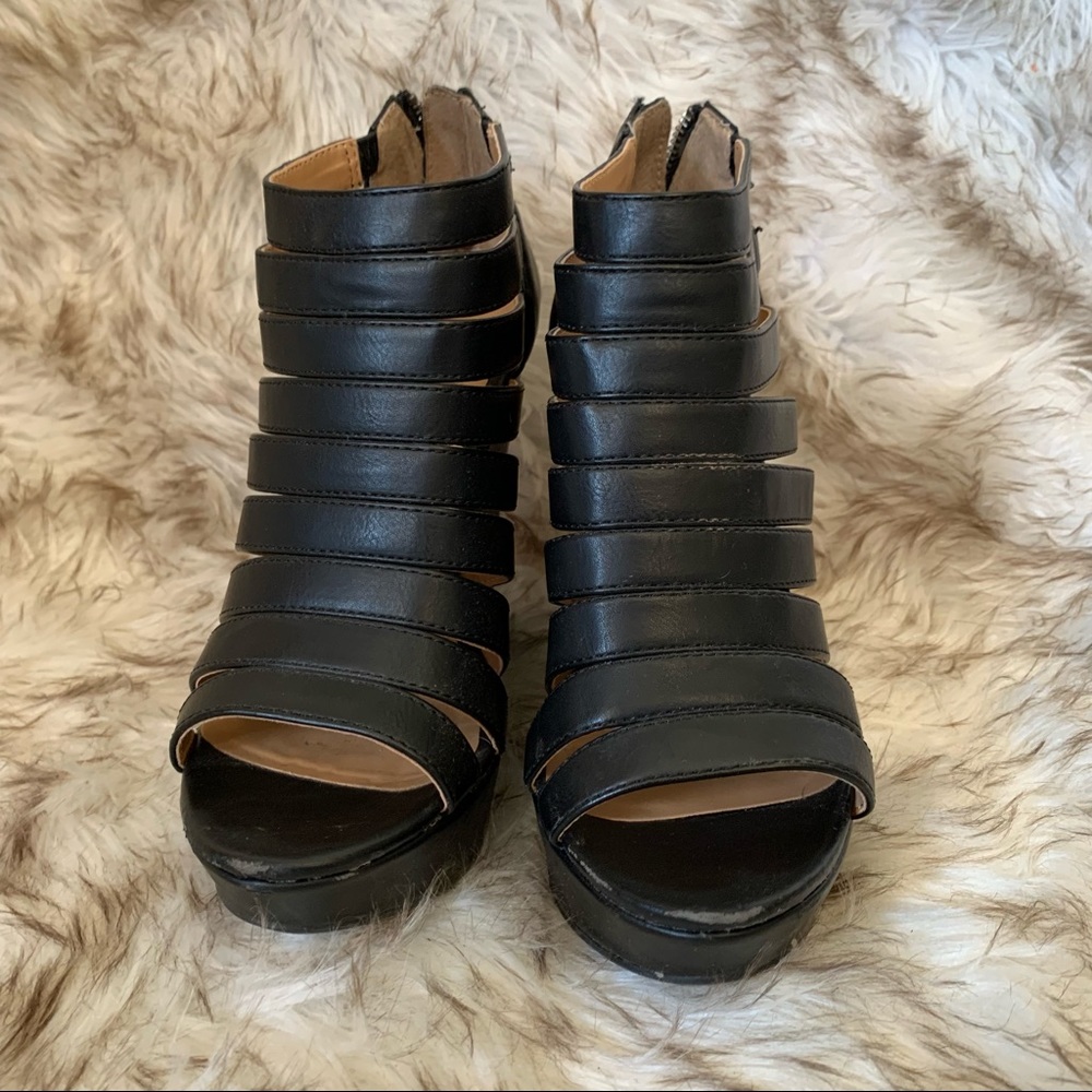 Chinese Laundry black platform gladiator wedges